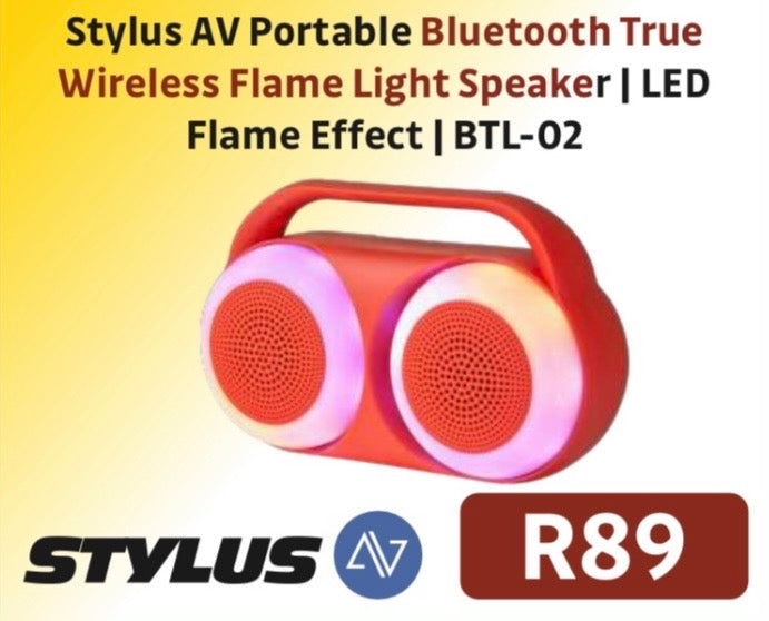 STYLUS AV PORTABLE BLUETOOTH TRUE WIRELESS FLAME LIGHT SPEAKER BTL-02 RED R89