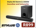 STYLUS AV STORM 2.1 500 WATT SOUNDBAR AND SUBWOOFER R899