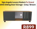 SIGN ANGELO LUXURY MODERN TV STAND WITH SLIDING DOOR STORAGE GREY/ BROWN R899