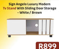 SIGN ANGELO LUXURY MODERN TV STAND WITH SLIDING DOOR STORAGE WHITE/ BROWN R899