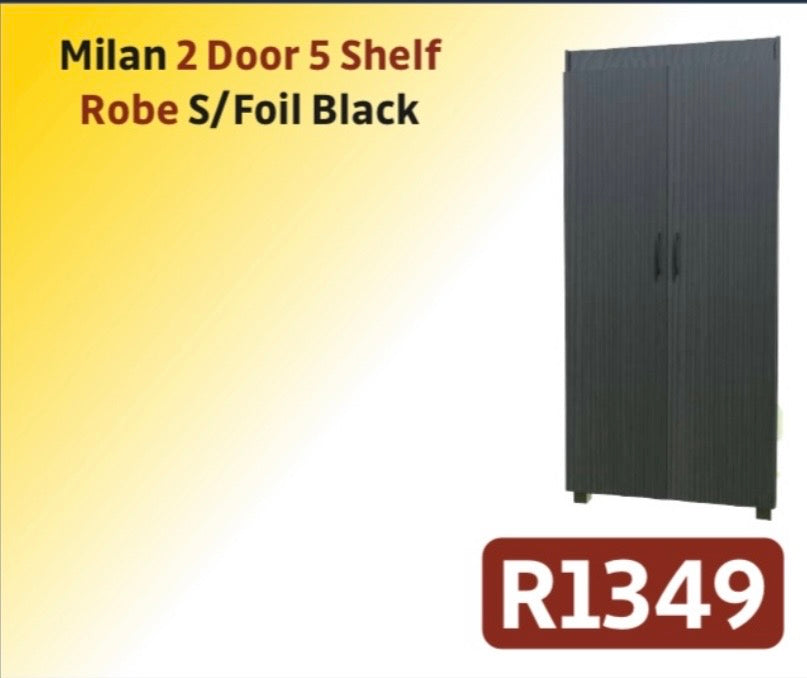 MILAN 2 DOOR SHELF ROBE  S/FOIL BLACK R1349