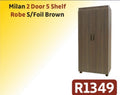 MILAN 2 DOOR 5 SHELF ROBE S/ FOIL BROWN R1349
