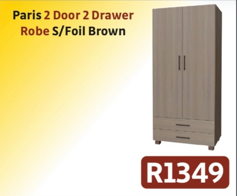 PARIS 2 DOOR 2 DRAWER ROBE S/FOIL BROWN R1349