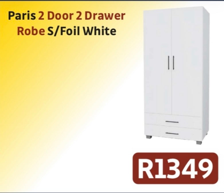 PARIS 2 DOOR 2 DRAWER ROBE S/FOIL WHITE R1349