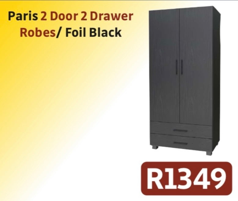 PARIS 2 DOOR 2 DRAWER ROBE / FOIL BLACK R1349