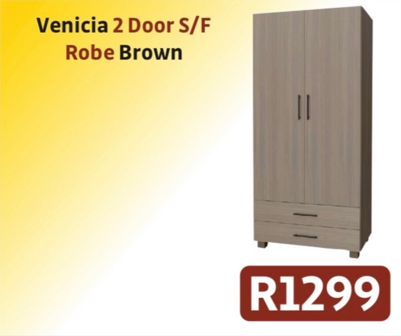 VENETIA 2 DOOR 2 DRAWER S/F ROBE BROWN R1299